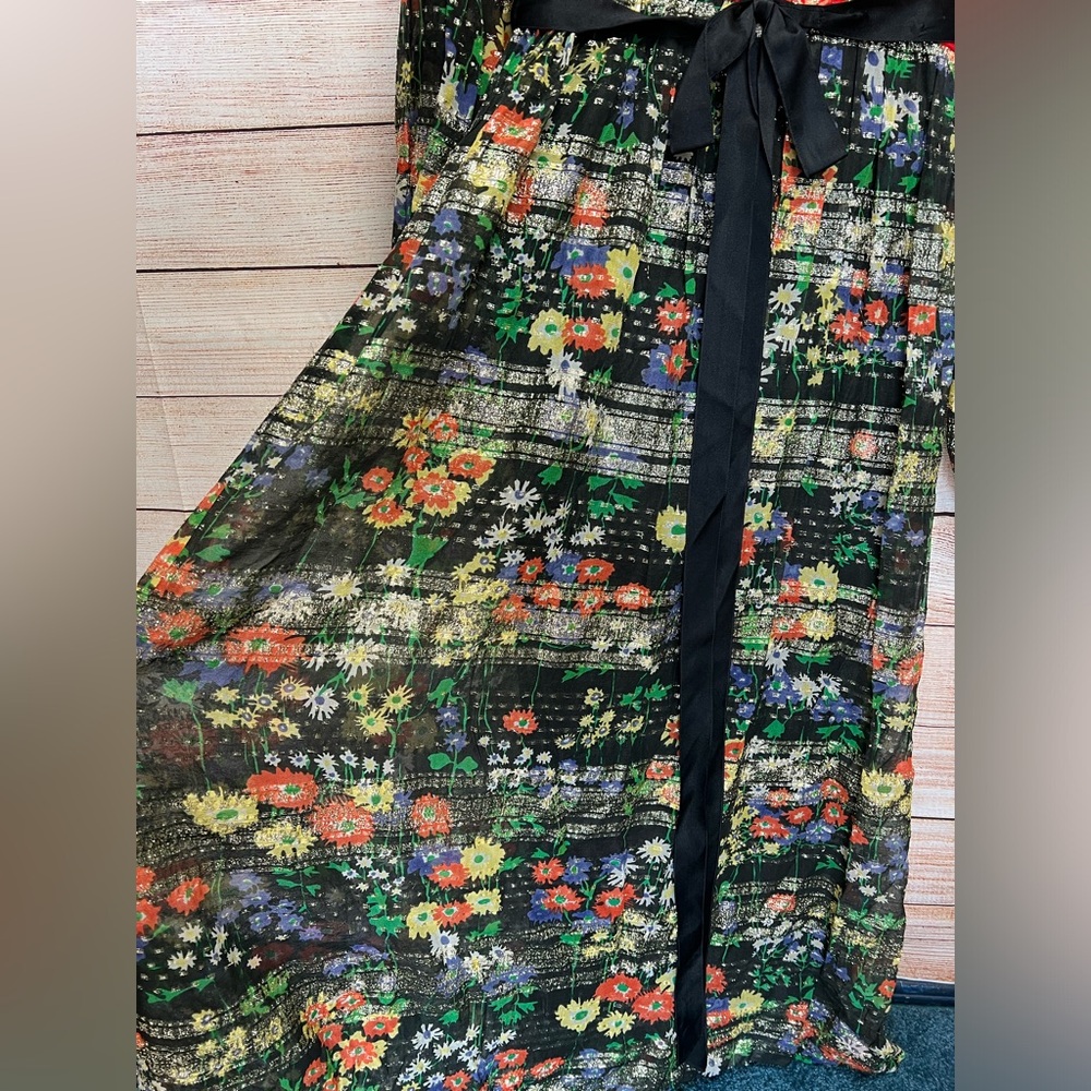 Vintage 60's Mollie Parnis Floral Maxi Dress Sz 8 M Balloon Sleeve Gold Metallic - Picture 6 of 16